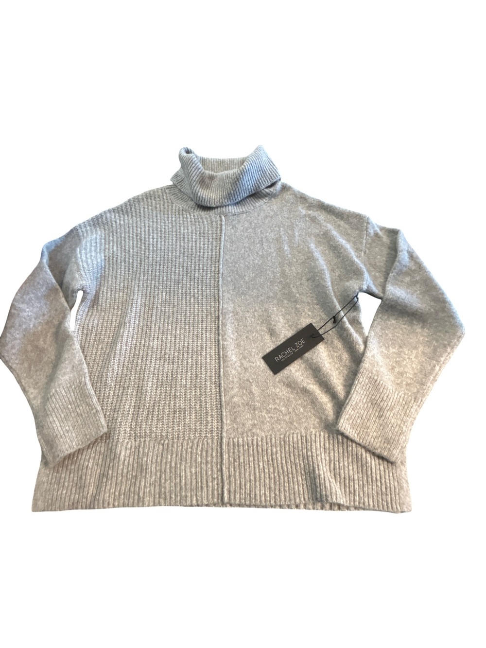 Rachel Zoe NWT Quiet Luxury Cozy Grey Mixed Knit Turtleneck Sweater Size Large
